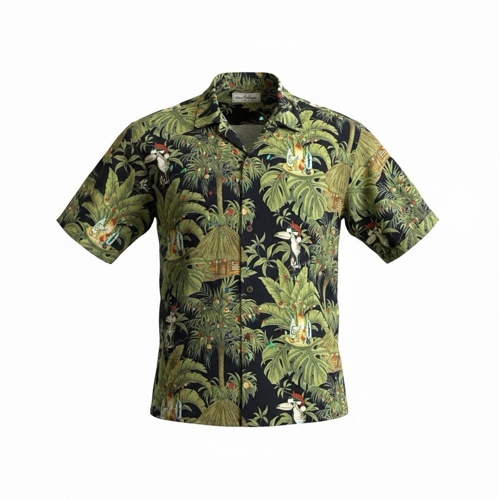 Tommy Bahama Mens XXL Black Silk Christmas Toucan Bahama Hawaiian Camp Shirt